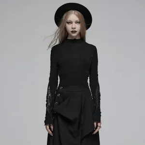 3D wave edge Lace splicing Long Sleeve T-shirt OPT-855DQF