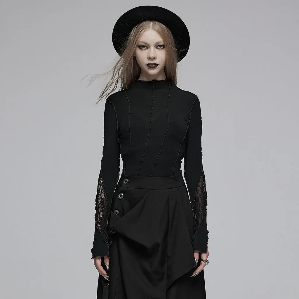 3D wave edge Lace splicing Long Sleeve T-shirt OPT-855DQF