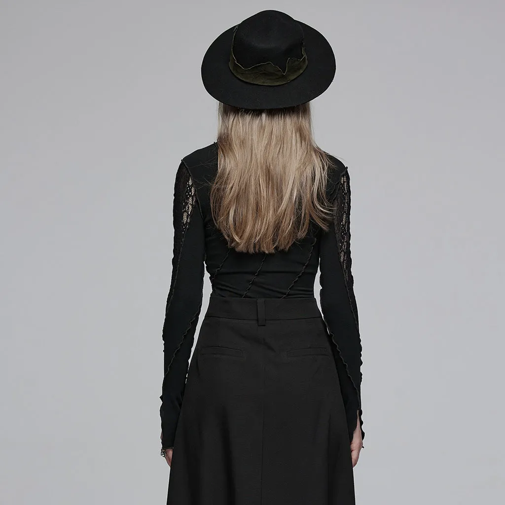 3D wave edge Lace splicing Long Sleeve T-shirt OPT-855DQF