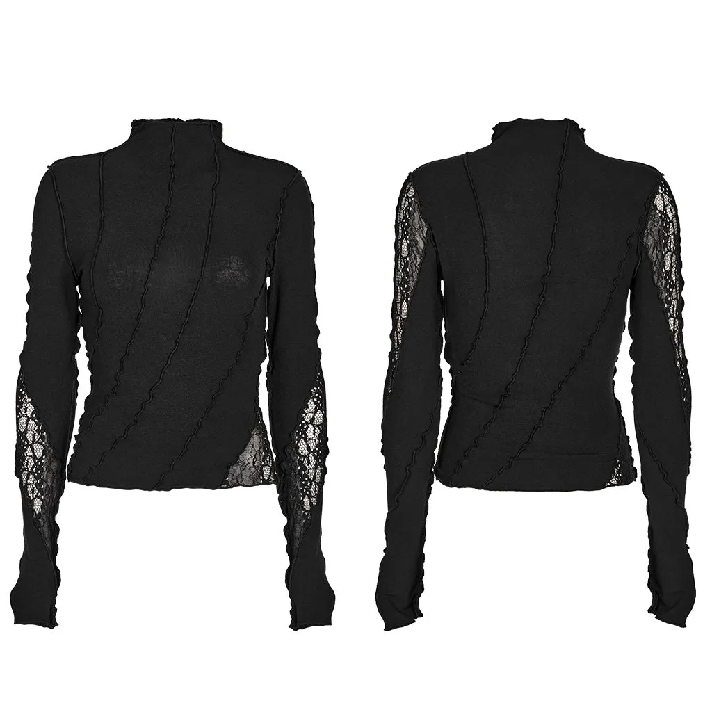 3D wave edge Lace splicing Long Sleeve T-shirt OPT-855DQF