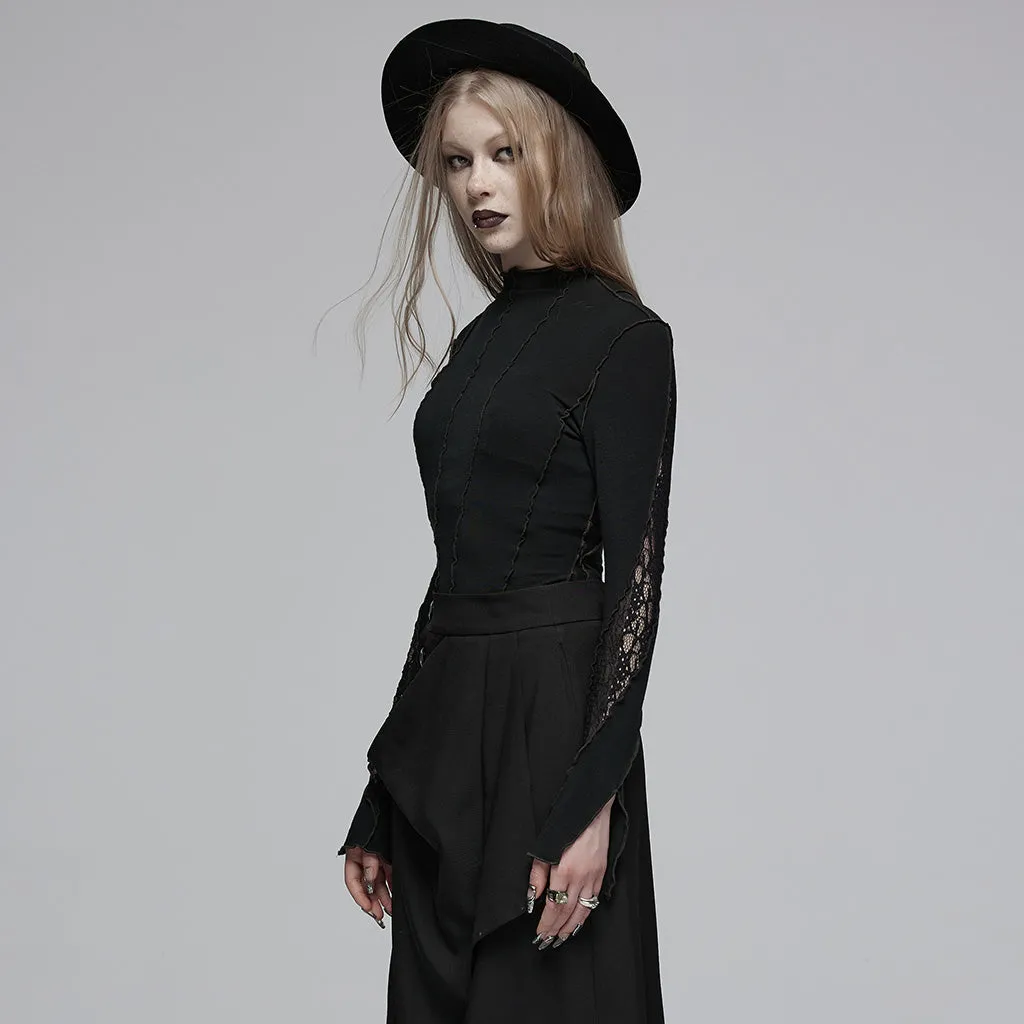3D wave edge Lace splicing Long Sleeve T-shirt OPT-855DQF