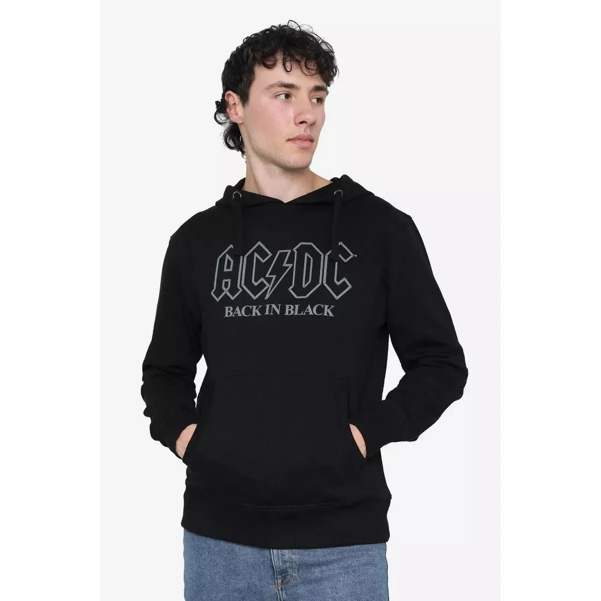 AC/DC Mens Back In Black Outline Hoodie