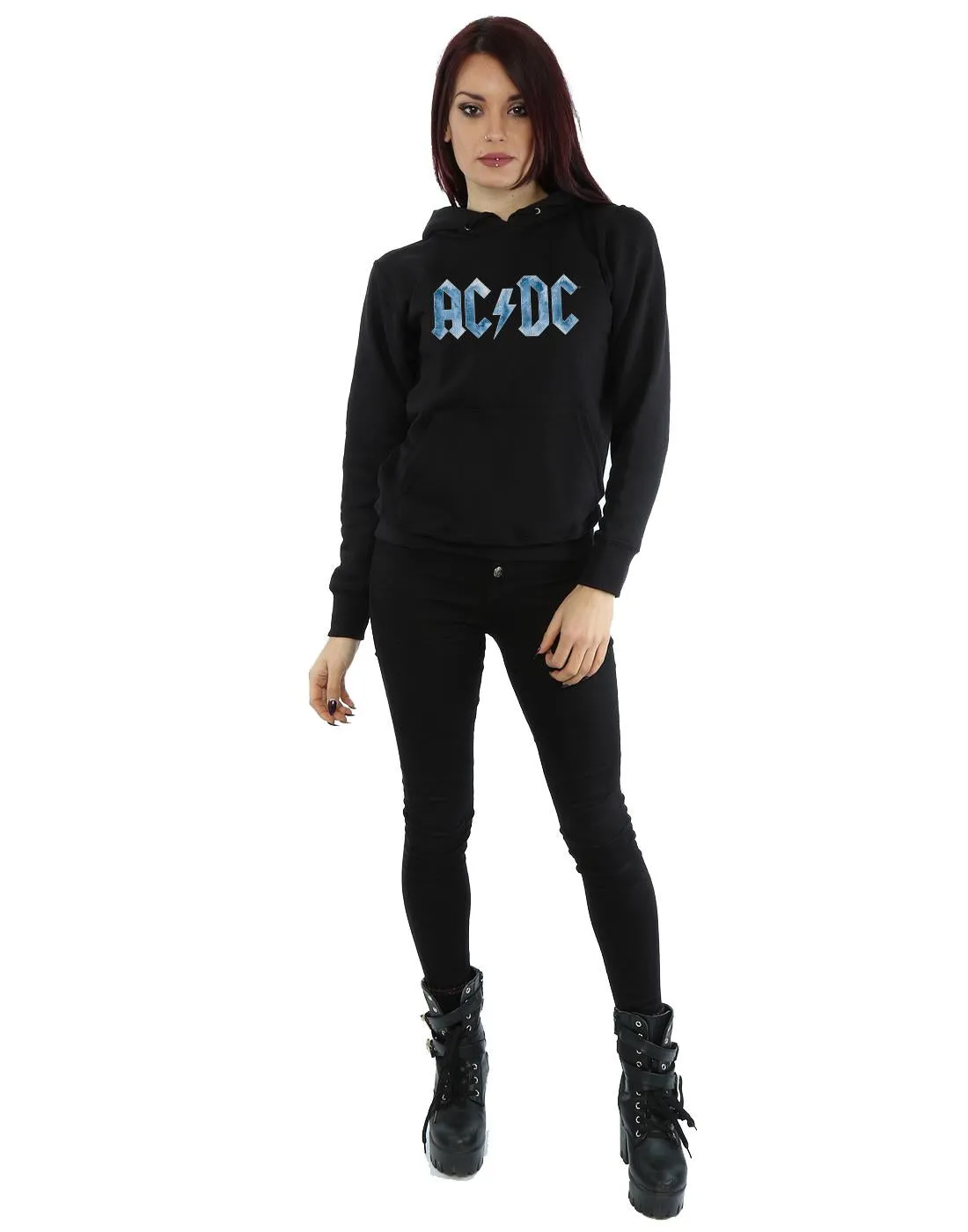 AC/DC Womens/Ladies Blue Ice Logo Hoodie