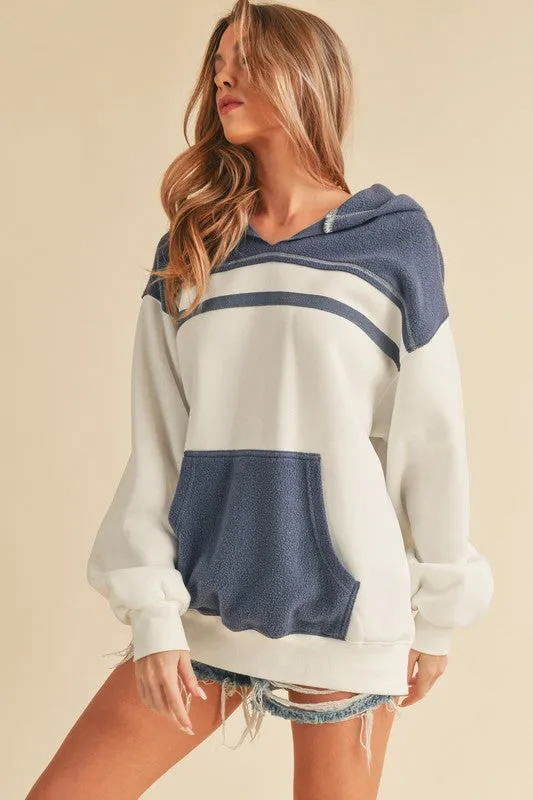 Aemi   Co Color Block Drop Shoulder Hoodie with Kangaroo Pocket