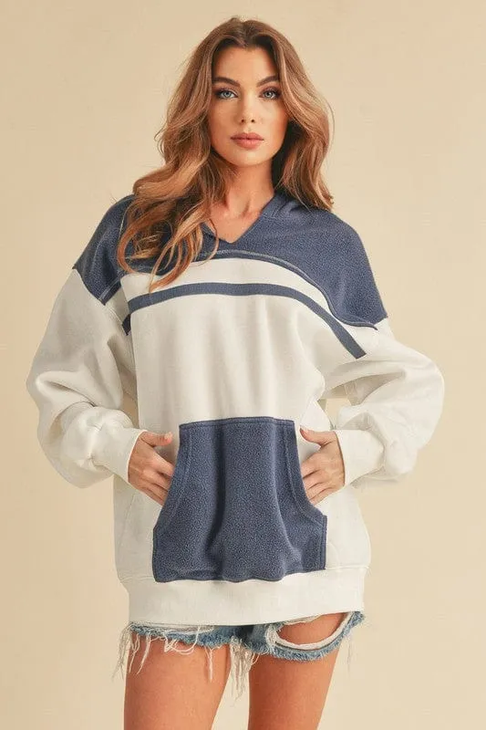 Aemi   Co Color Block Drop Shoulder Hoodie with Kangaroo Pocket