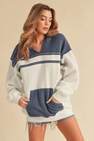 Aemi   Co Color Block Drop Shoulder Hoodie with Kangaroo Pocket