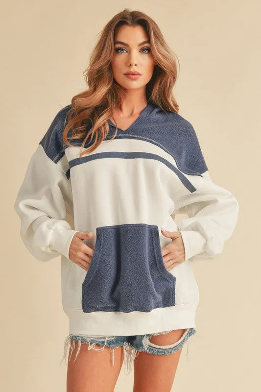 Aemi   Co Color Block Drop Shoulder Hoodie with Kangaroo Pocket