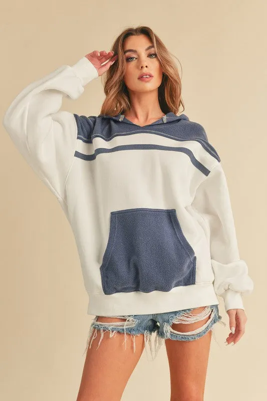 Aemi   Co Color Block Drop Shoulder Hoodie with Kangaroo Pocket