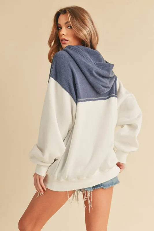Aemi   Co Color Block Drop Shoulder Hoodie with Kangaroo Pocket