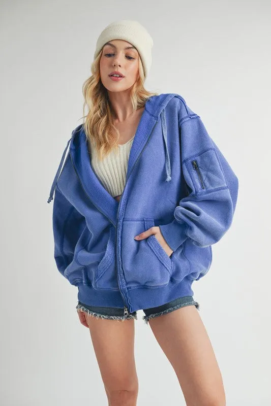 Aemi   Co Exposed Seam Zip Up Drawstring Hooded Jacket