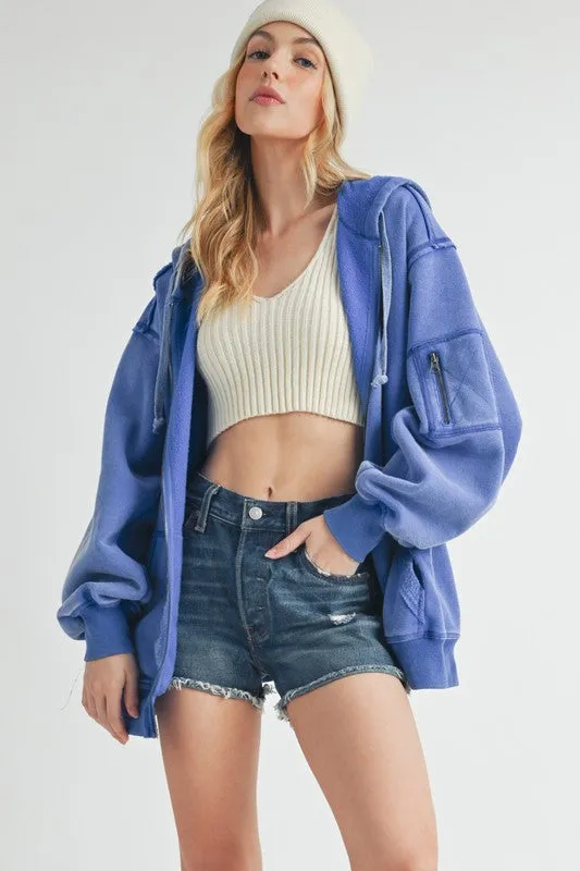 Aemi   Co Exposed Seam Zip Up Drawstring Hooded Jacket