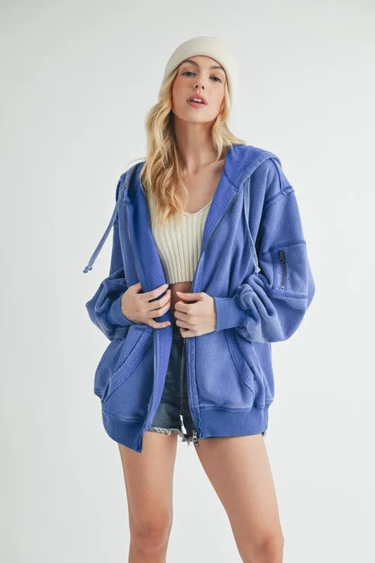 Aemi   Co Exposed Seam Zip Up Drawstring Hooded Jacket