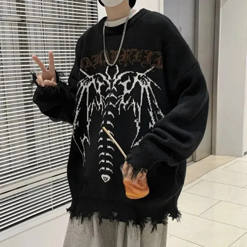 Aidase Star Hollow Tassel Fashion Brand Hip Hop Design Sweaters for Men Inset American High Street Loose Casual Pullover Couple Knit
