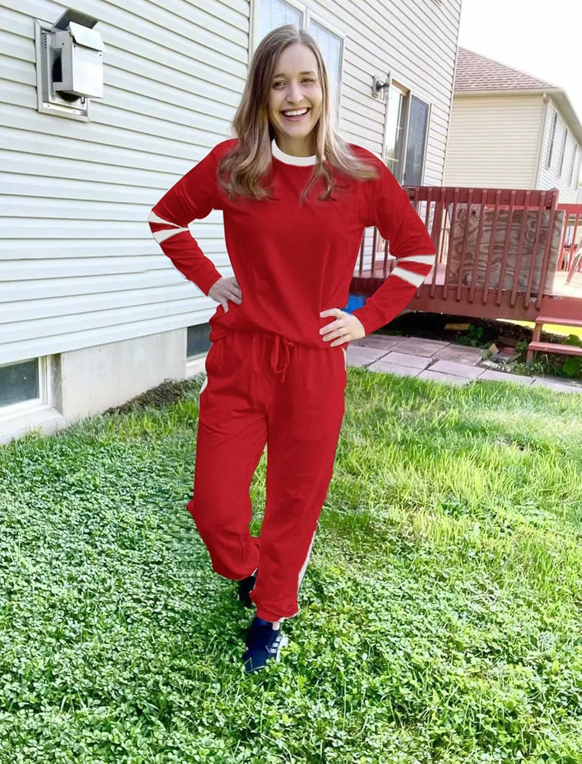 Aloodor Sweatsuit for Women 2 Piece Outfits for Womens Crewneck Sweatshirts Pullover