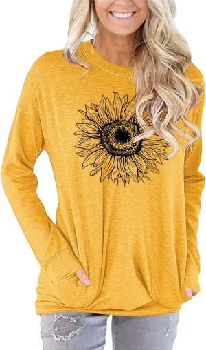 Angerella Women's Casual Loose Fit Pocket Shirts Printed Tops