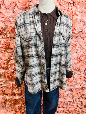 Averie Ivory/Brown Multicolor Button Up Flannel