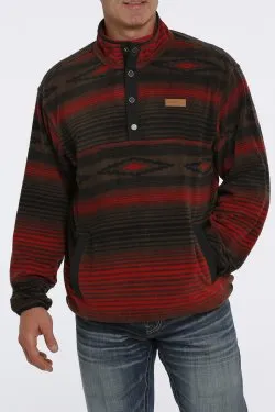 AZTEC PRINTED POLAR FLEECE PULLOVER- BROWN