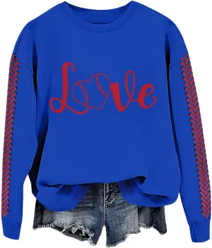Baseball Sweatshirt for Womens 2025 Long Sleeves Round Neck Pullover Baseball Letter Print Blouses Fall Workout Tops