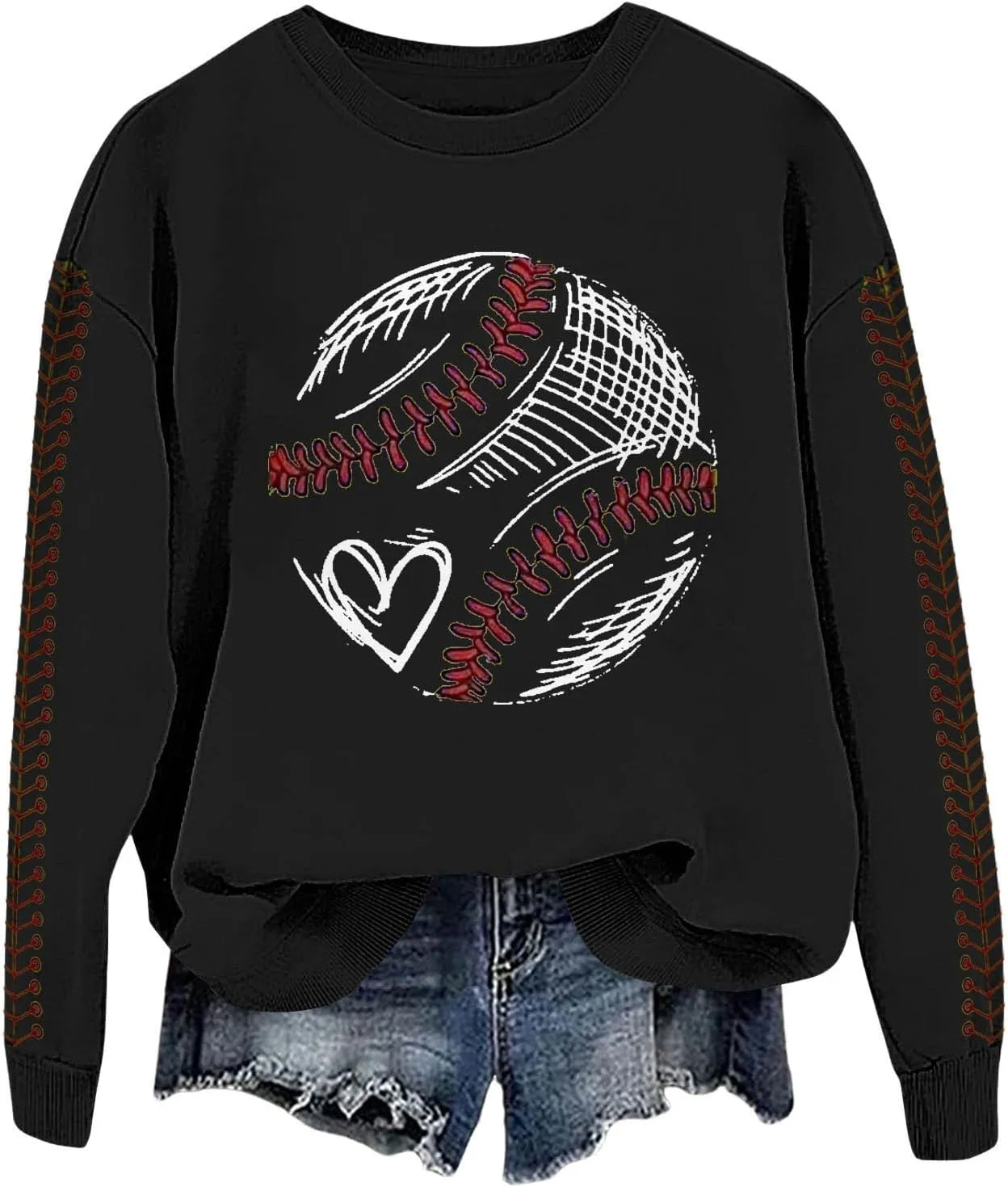 Baseball Sweatshirt for Womens 2025 Long Sleeves Round Neck Pullover Baseball Letter Print Blouses Fall Workout Tops