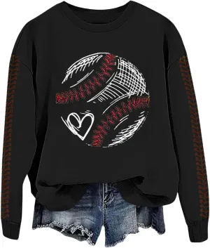 Baseball Sweatshirt for Womens 2025 Long Sleeves Round Neck Pullover Baseball Letter Print Blouses Fall Workout Tops