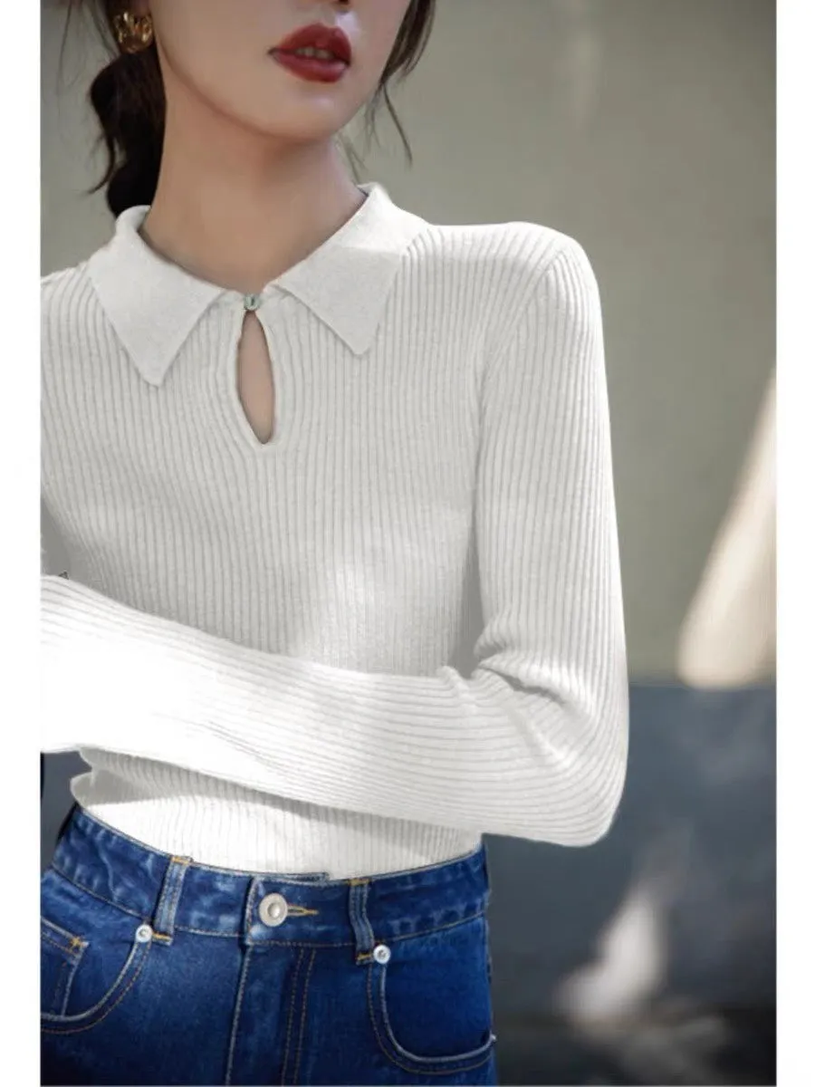 Basic Front Cutout Peekaboo Long Sleeves Top