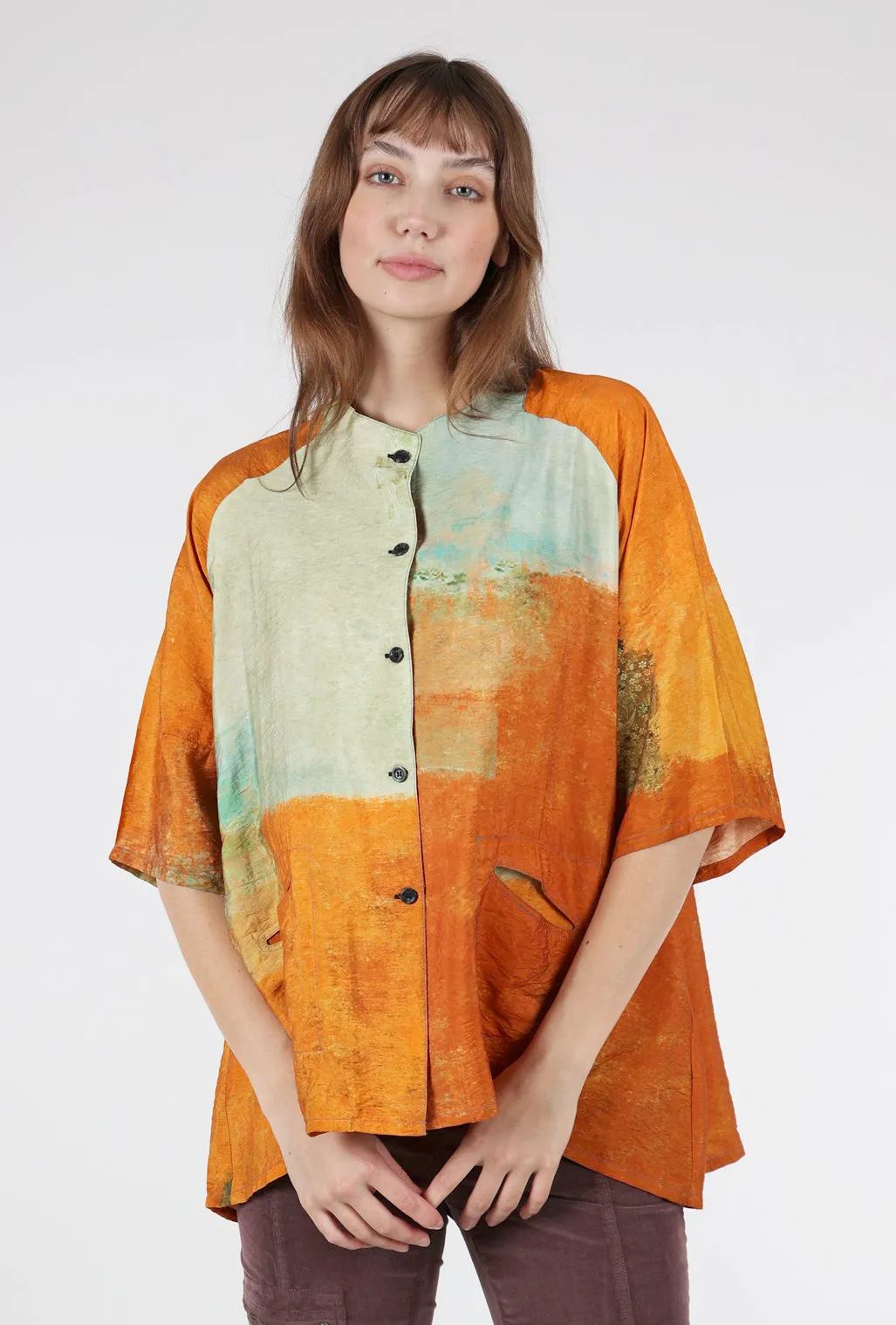 BDF Collarless Swing Jacket, Orange/Gray