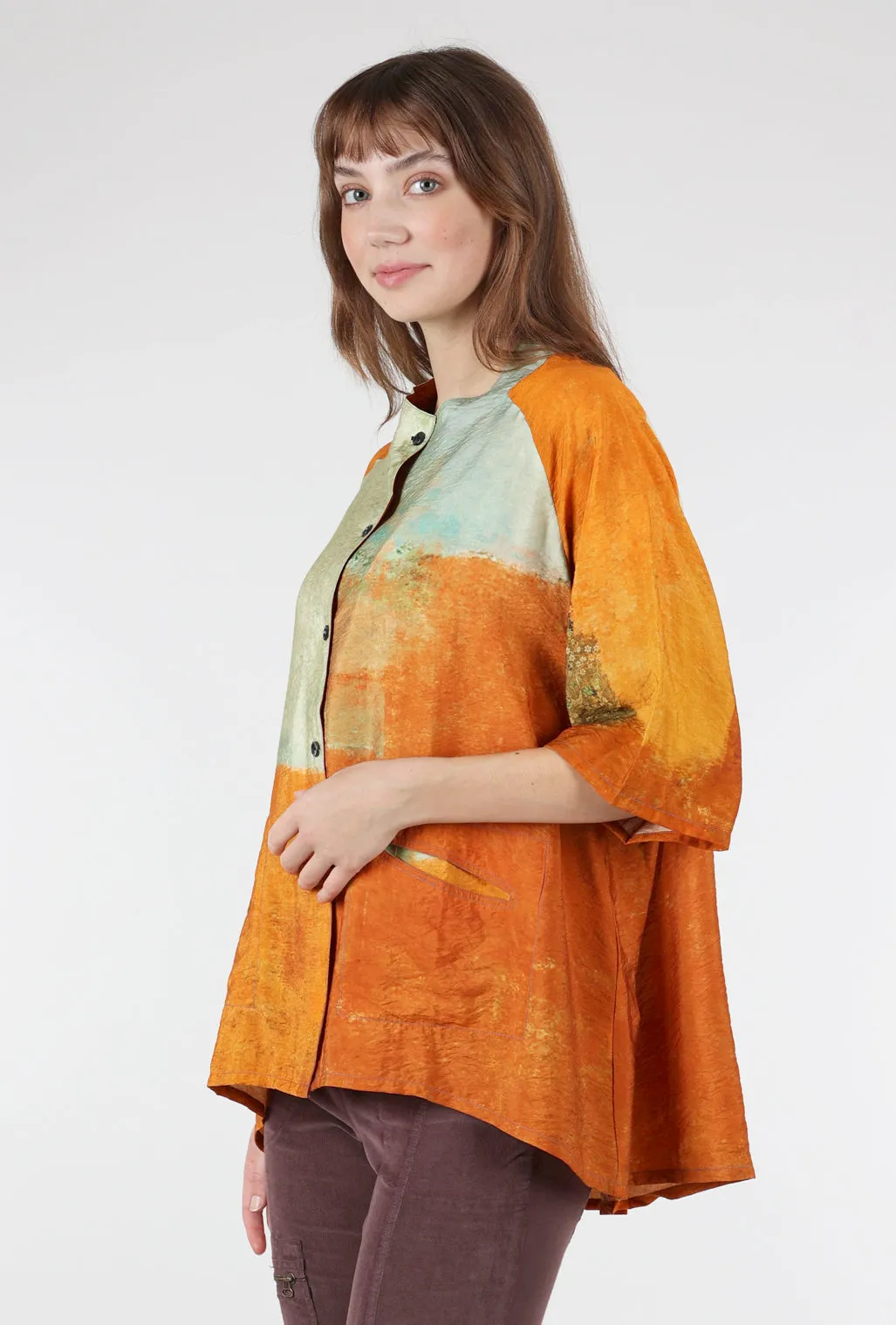 BDF Collarless Swing Jacket, Orange/Gray