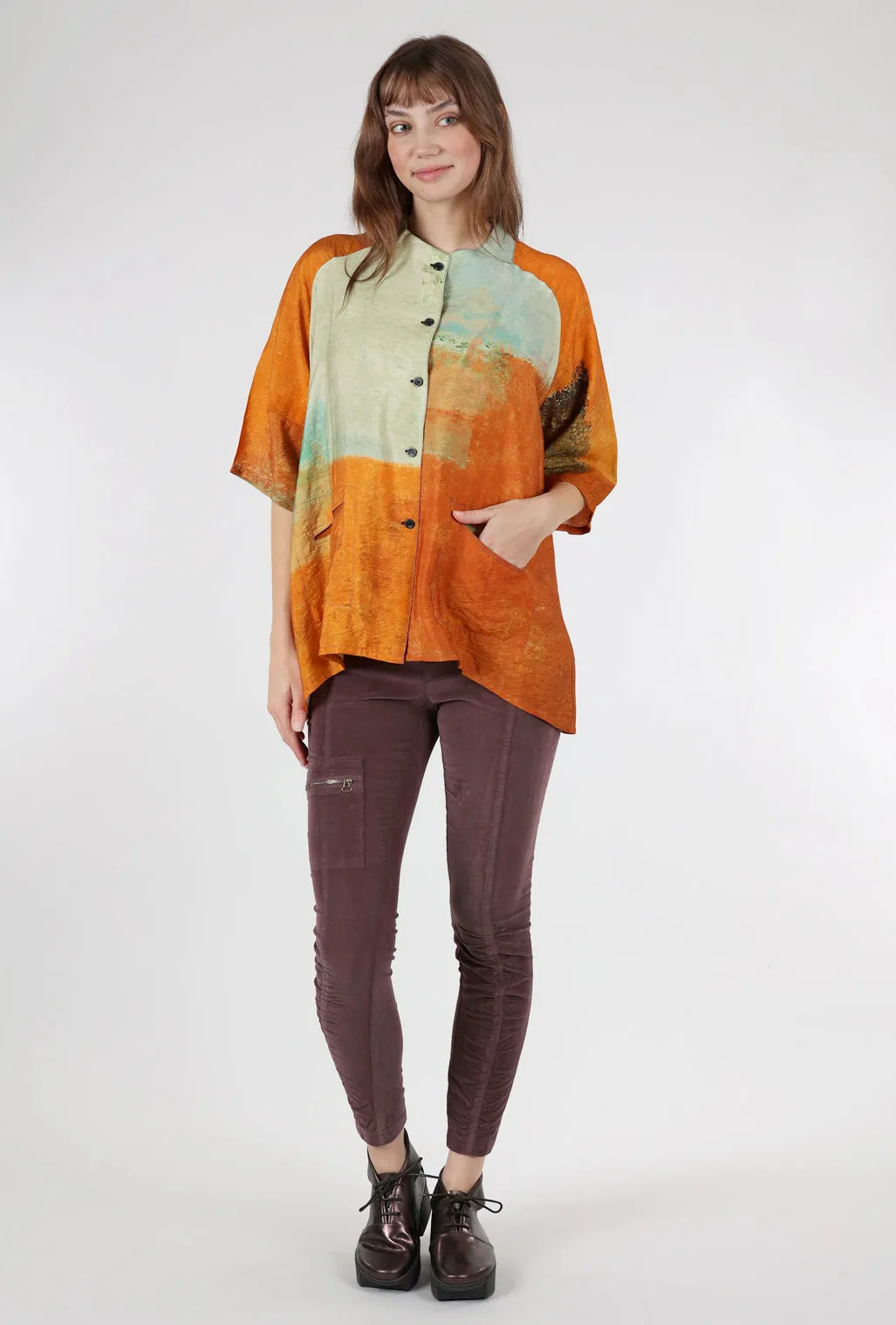 BDF Collarless Swing Jacket, Orange/Gray