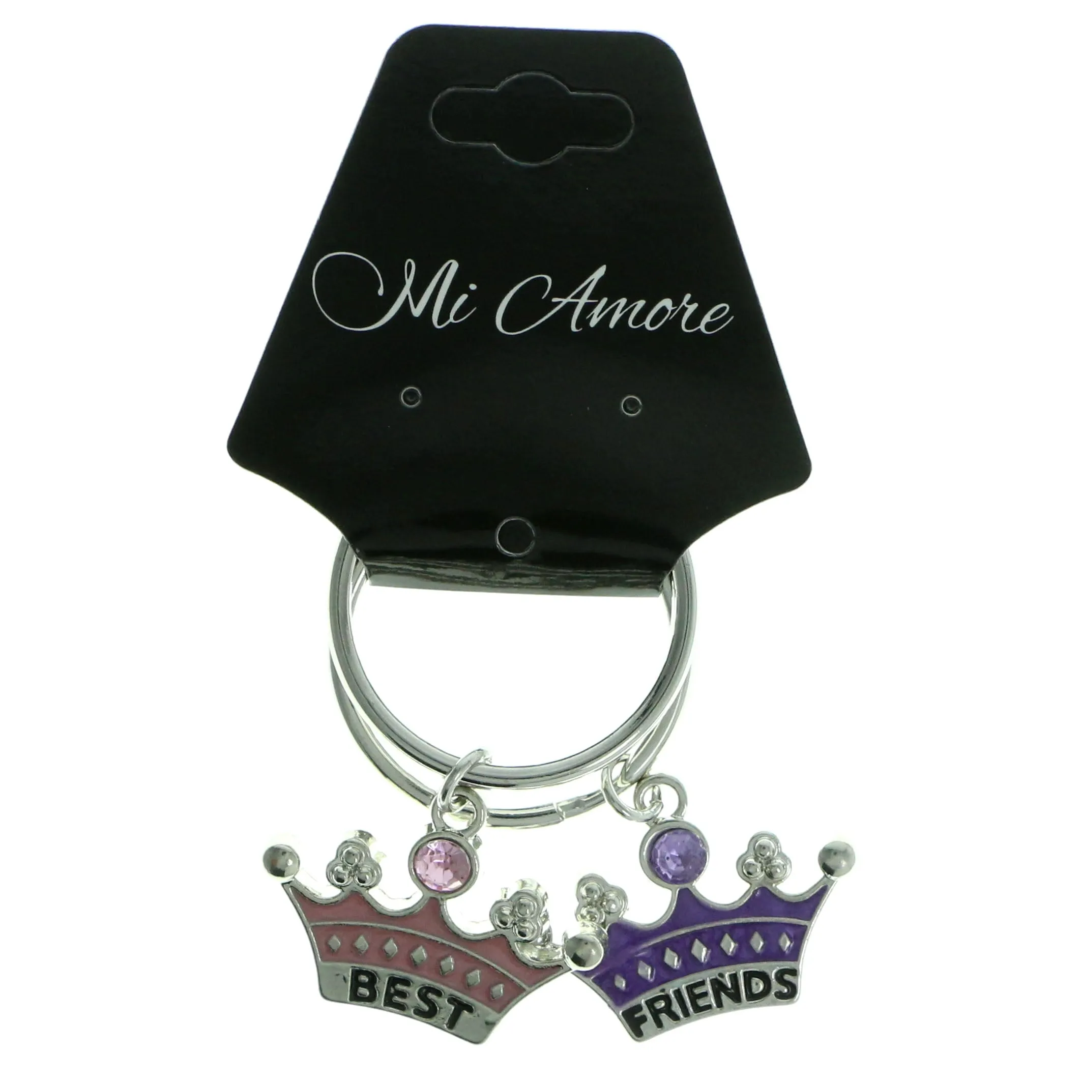 Best Friends Crown Split-Ring-Keychain With Crystal Accents Pink & Purple Colored #207