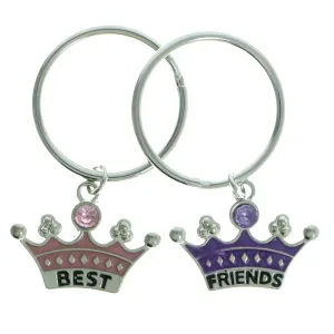 Best Friends Crown Split-Ring-Keychain With Crystal Accents Pink & Purple Colored #207