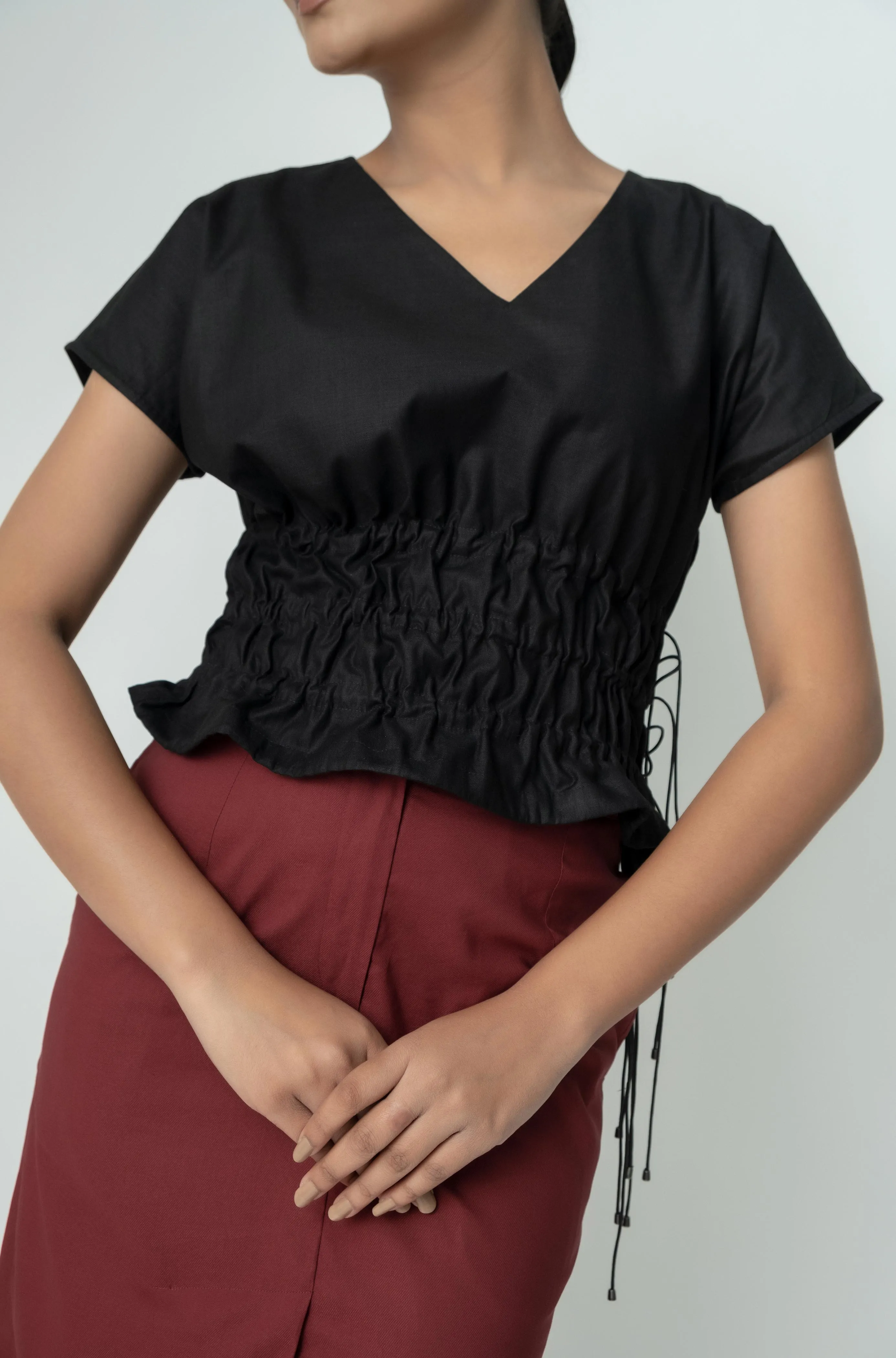 Black Cotton Adjustable Drawstring Top