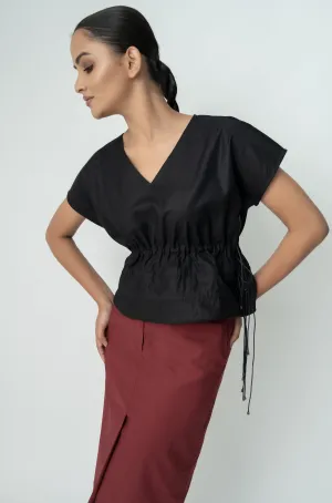 Black Cotton Adjustable Drawstring Top