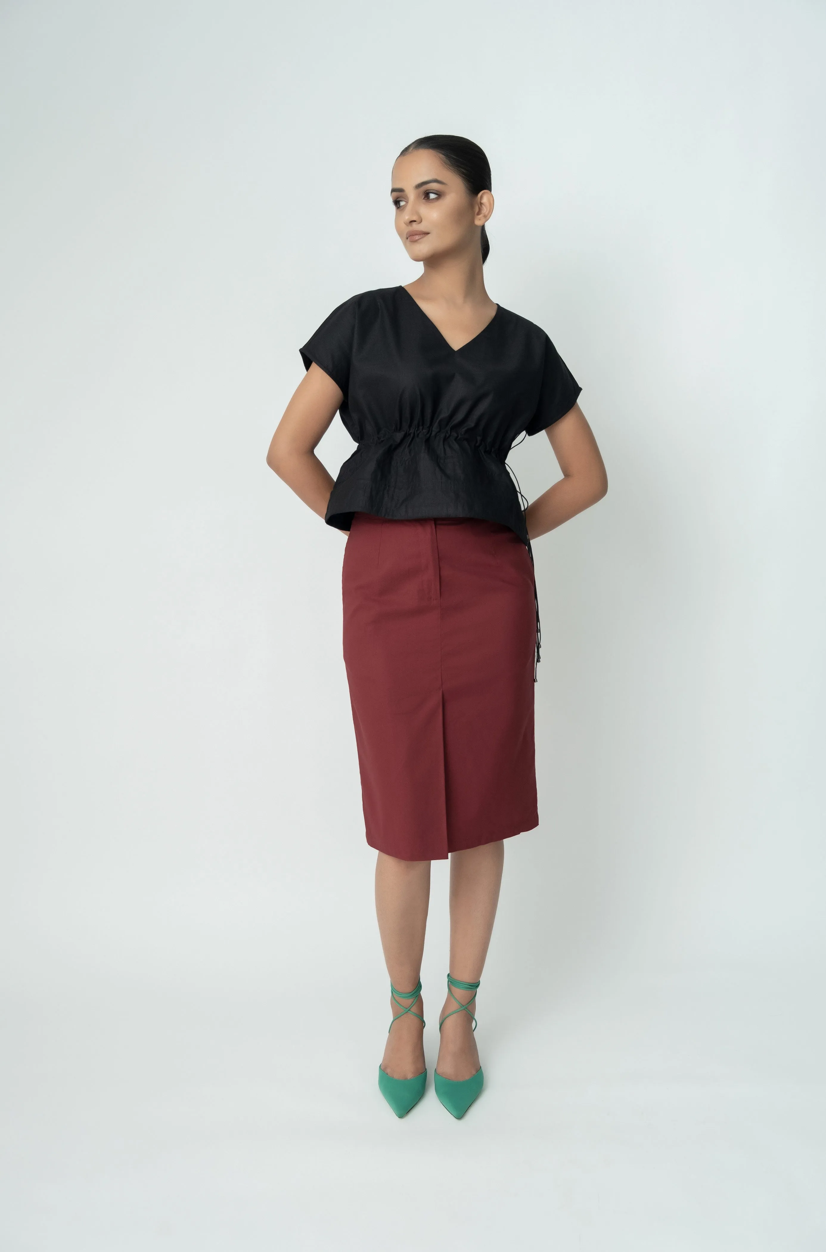 Black Cotton Adjustable Drawstring Top