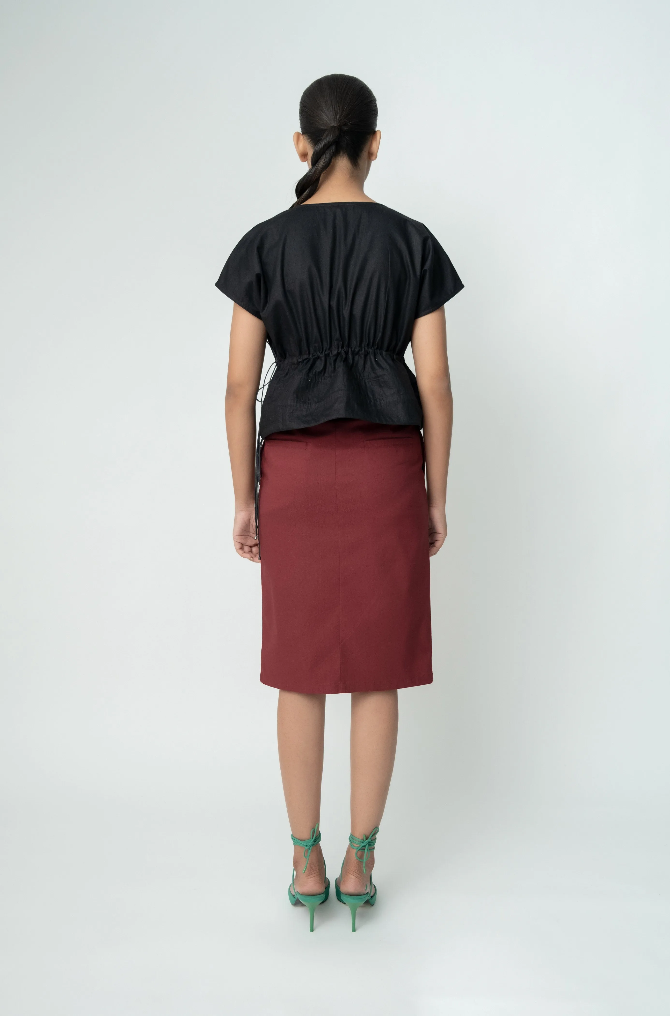 Black Cotton Adjustable Drawstring Top