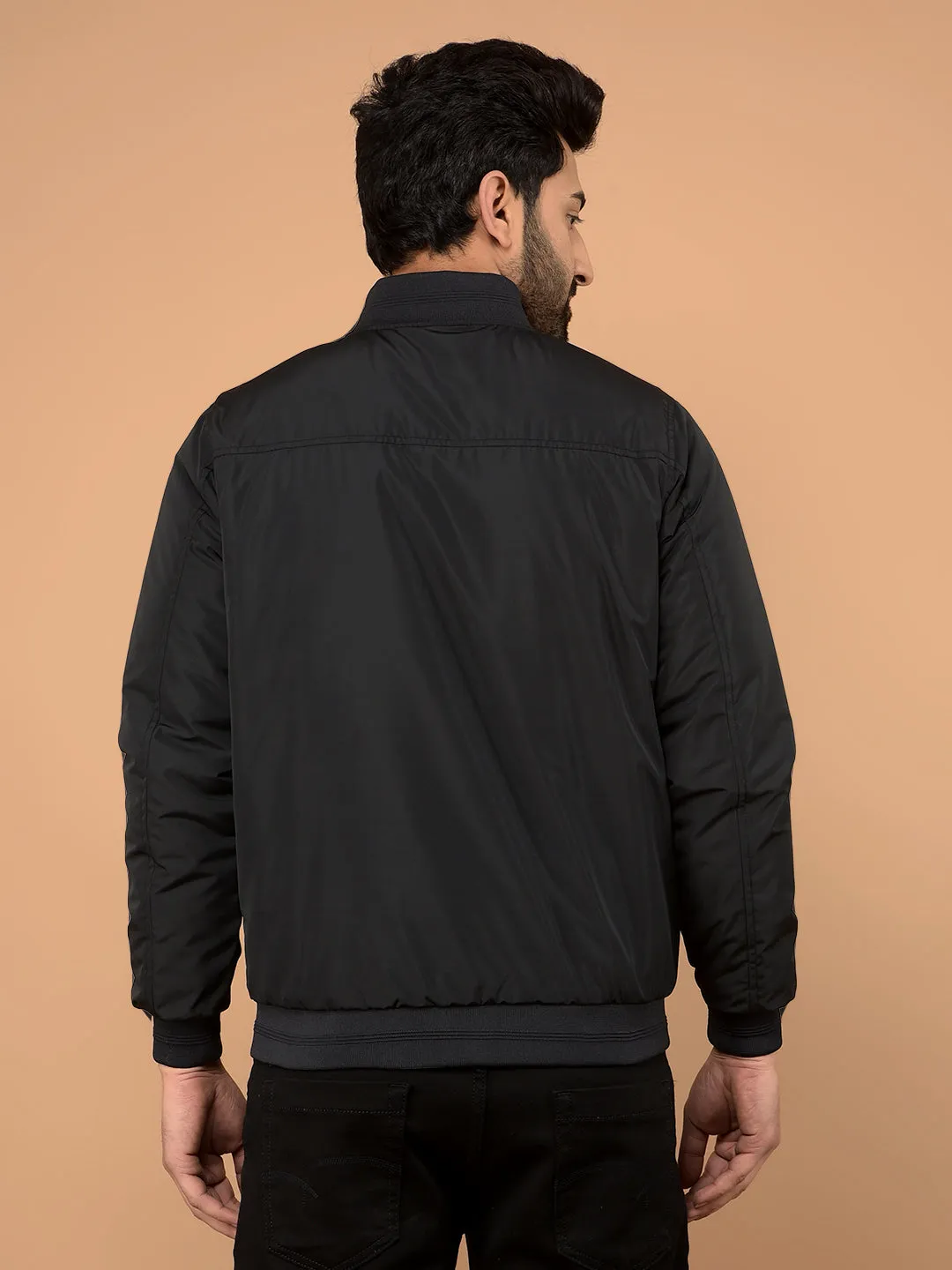 Black Mock Neck Bomber Reversible Jacket