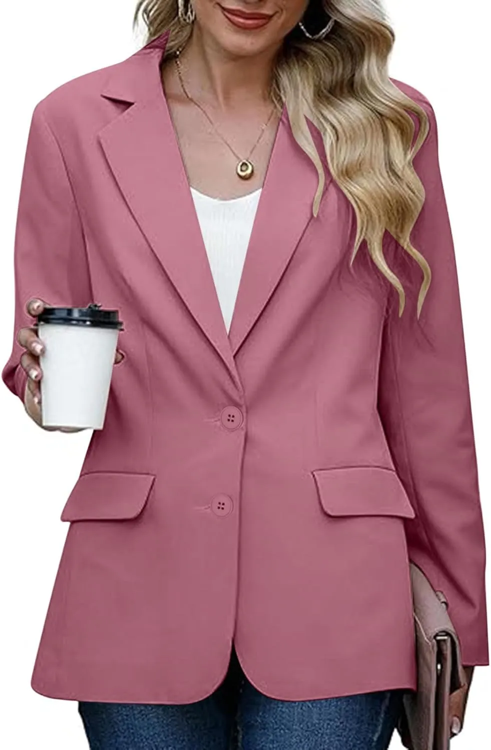 Blazers for Women Trendy Dressy Suit Jackets,2024 Winter Bussiness Suit Clothes,Long Sleeve Button Open Front Tops