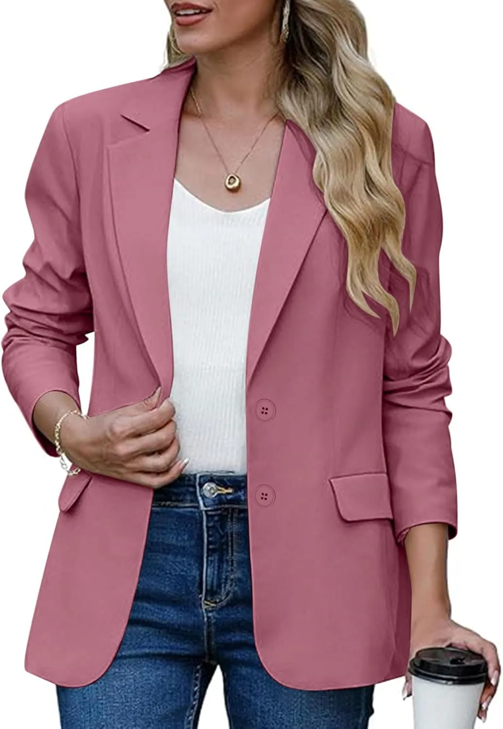 Blazers for Women Trendy Dressy Suit Jackets,2024 Winter Bussiness Suit Clothes,Long Sleeve Button Open Front Tops