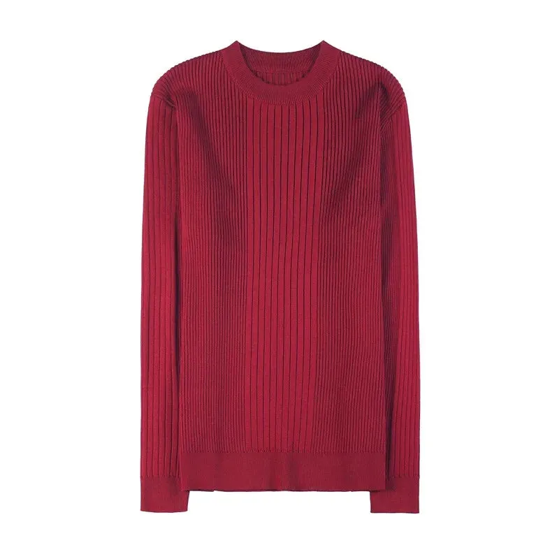 Bonsir Winter New O-Neck Knitted Sweaters For Men Luxury Striped Slim Fit Casual Breathable Pullover Solid Simples Long Sleeve Sweater