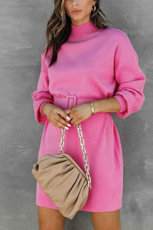 BY917 Solid Sweater Mini Dress