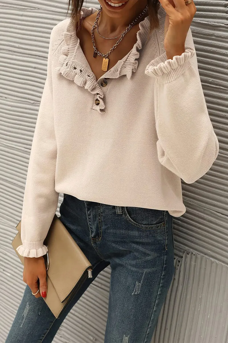 Casual Elegant Solid Buttons V Neck Sweaters(4 Colors)