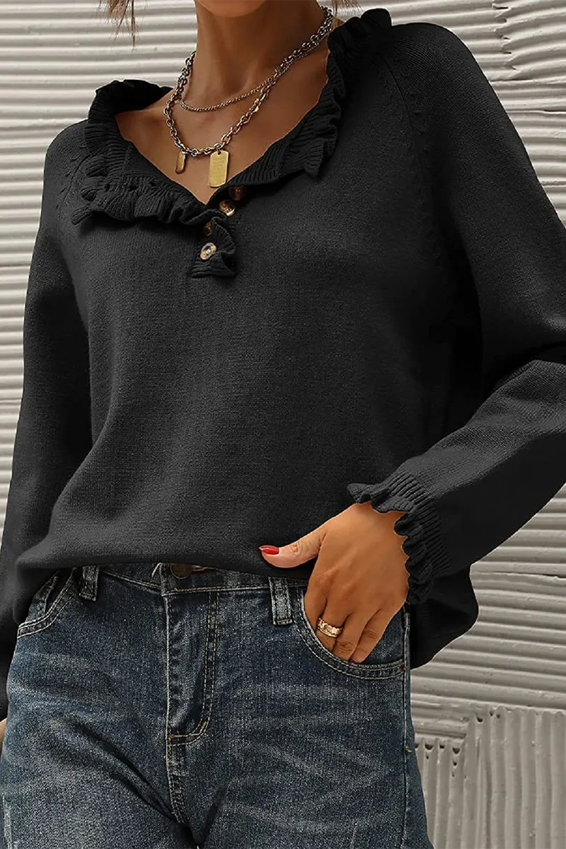 Casual Elegant Solid Buttons V Neck Sweaters(4 Colors)