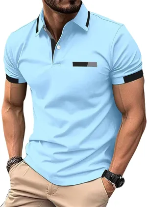 Casual Polo Shirts for Men Short Sleeve Work Business Tees Fashion Golf Slim Fit Lapel T-Shirts Classic Basic Tops