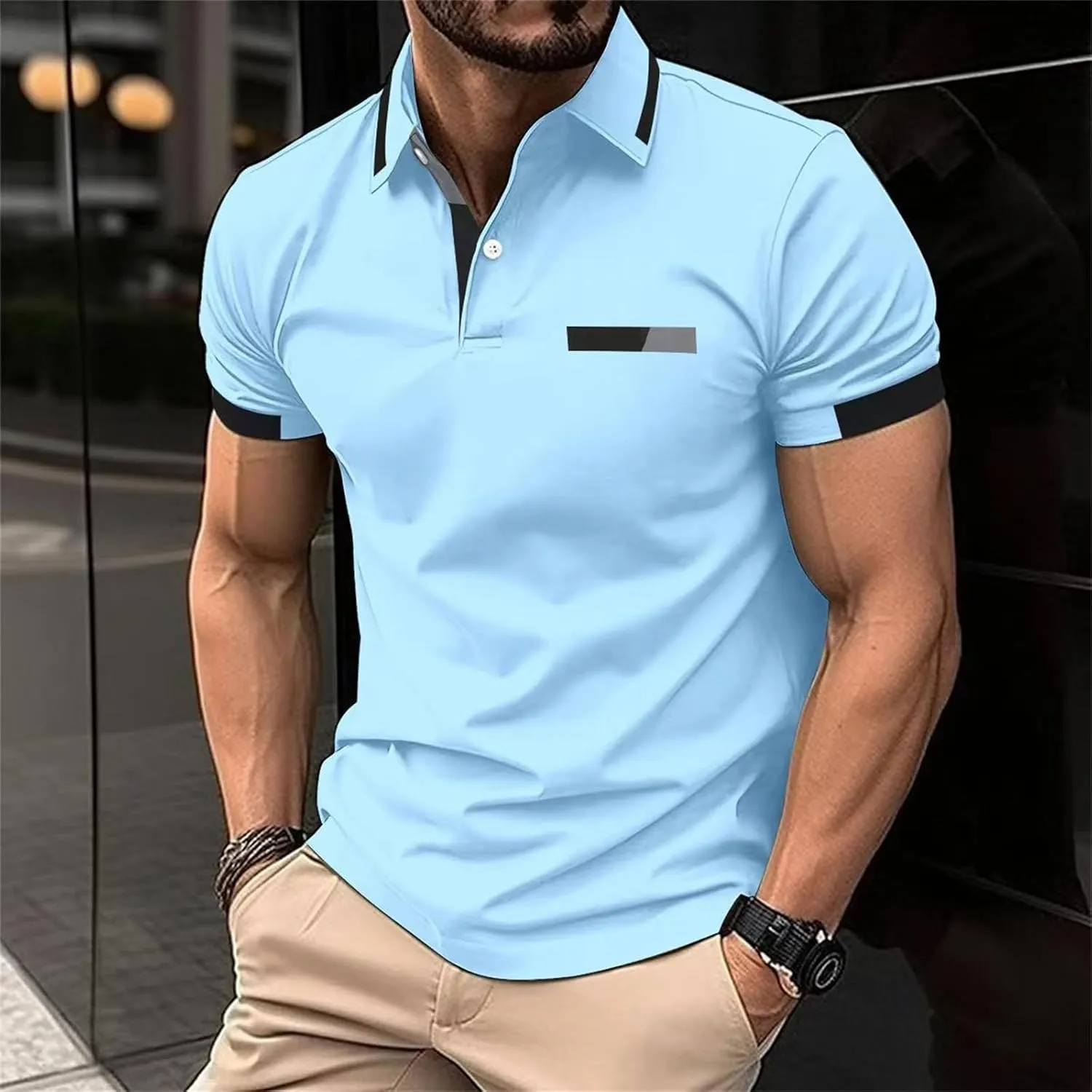 Casual Polo Shirts for Men Short Sleeve Work Business Tees Fashion Golf Slim Fit Lapel T-Shirts Classic Basic Tops