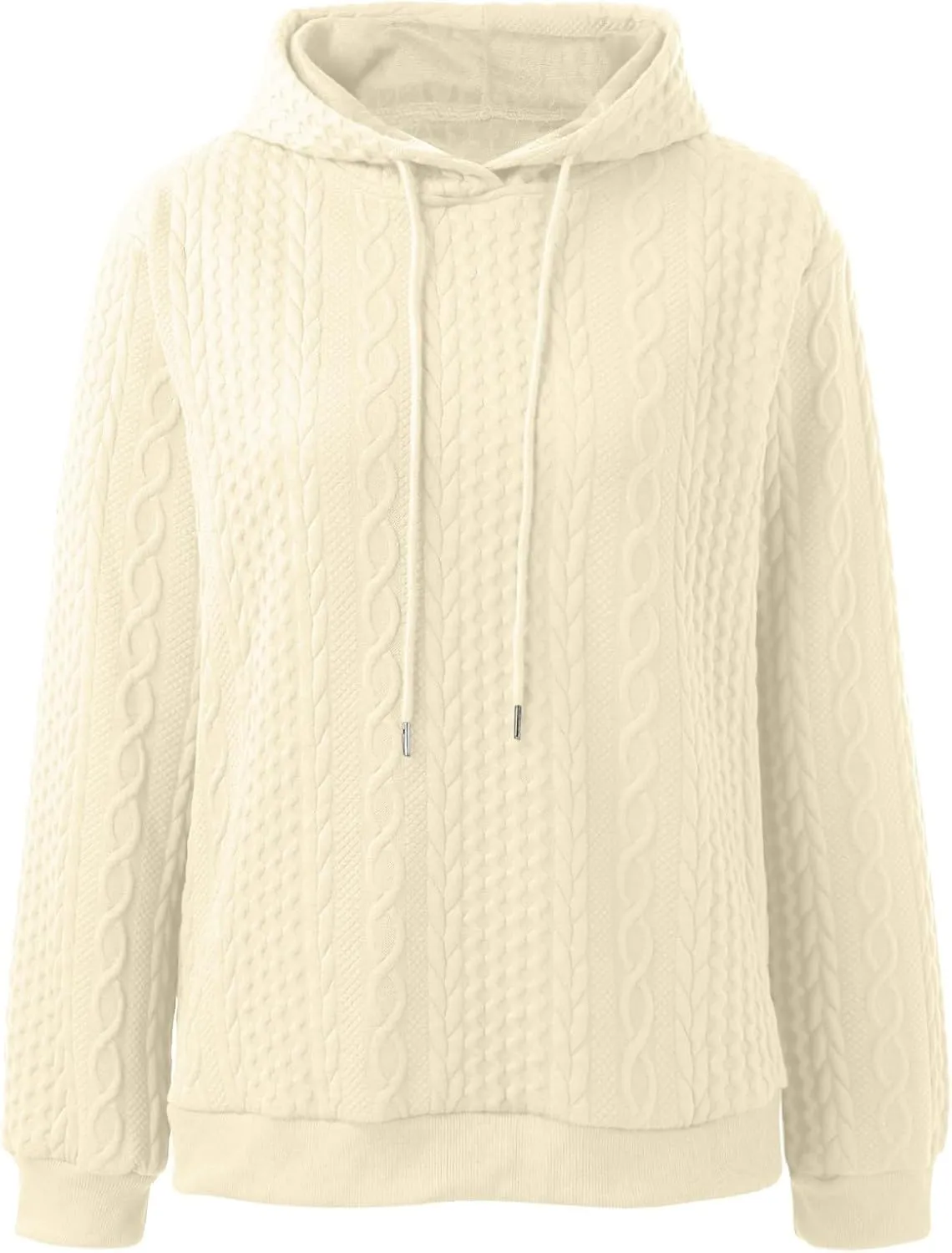Casual Sweatshirt for Women Crewneck Pullover Tops Solid Jacquard Drawstring Hoodies Fall Loose Long Sleeve Blouse