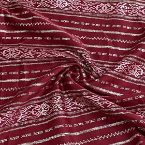 Classic Red Gold Stripes Foil Print Silk Fabric