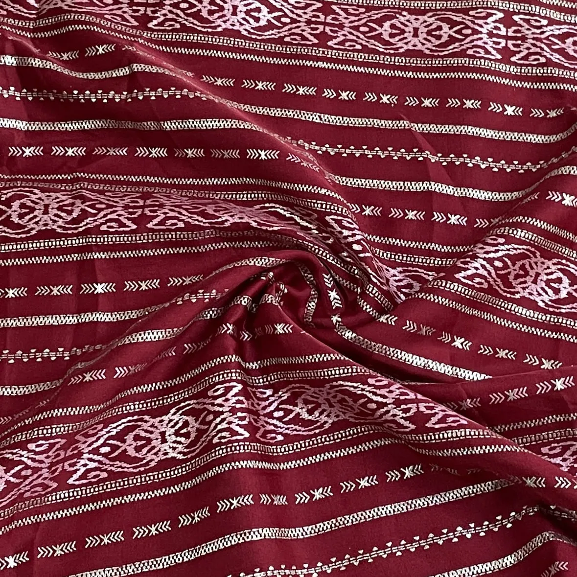 Classic Red Gold Stripes Foil Print Silk Fabric