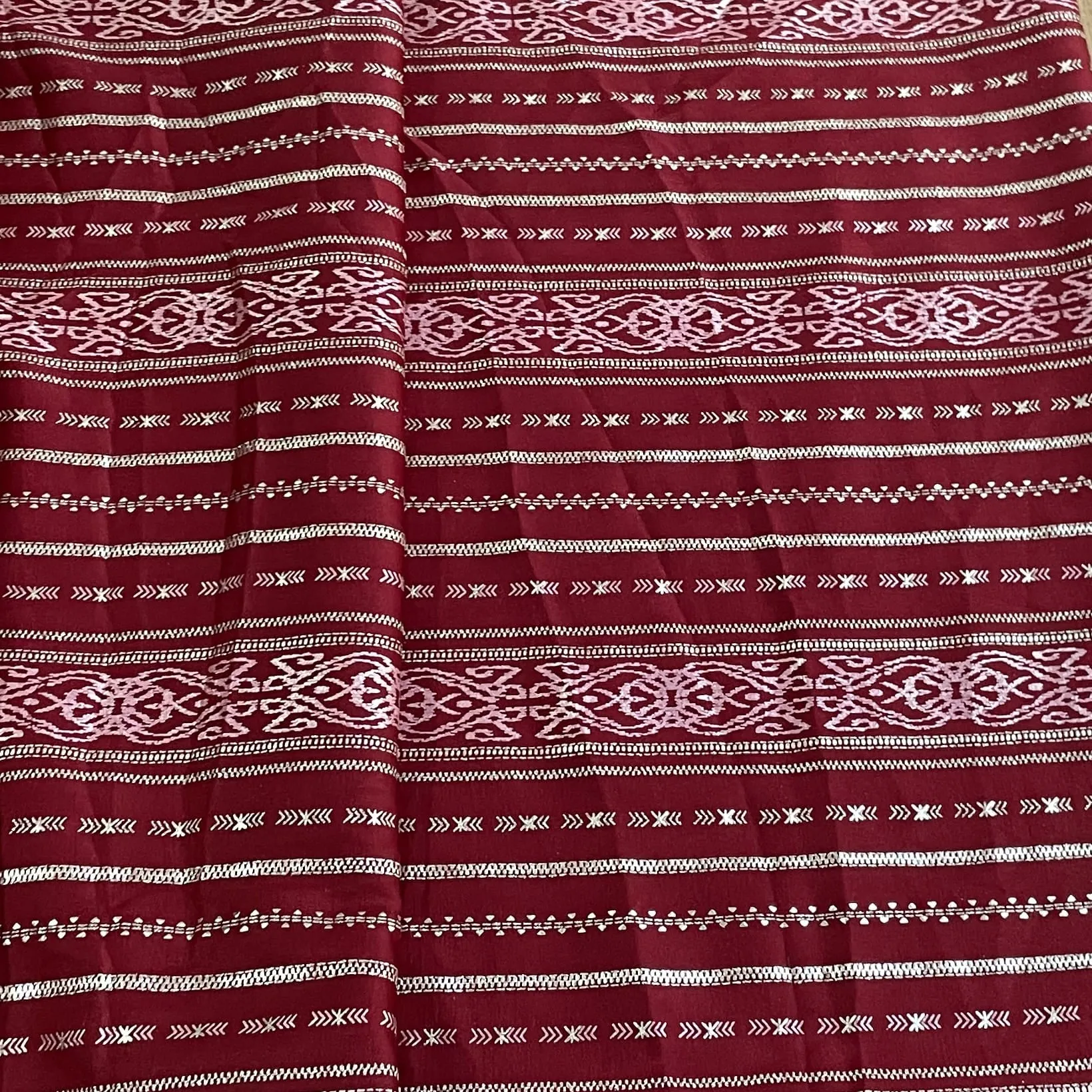 Classic Red Gold Stripes Foil Print Silk Fabric