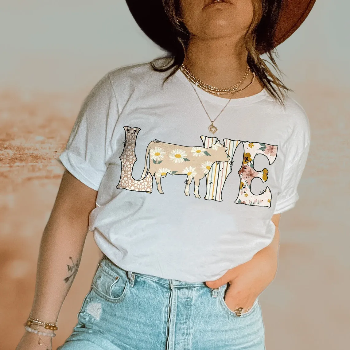 Country Cows Love T-Shirt or Sweatshirt with Rustic Flowers Design - Perfect for Any Cow Lover