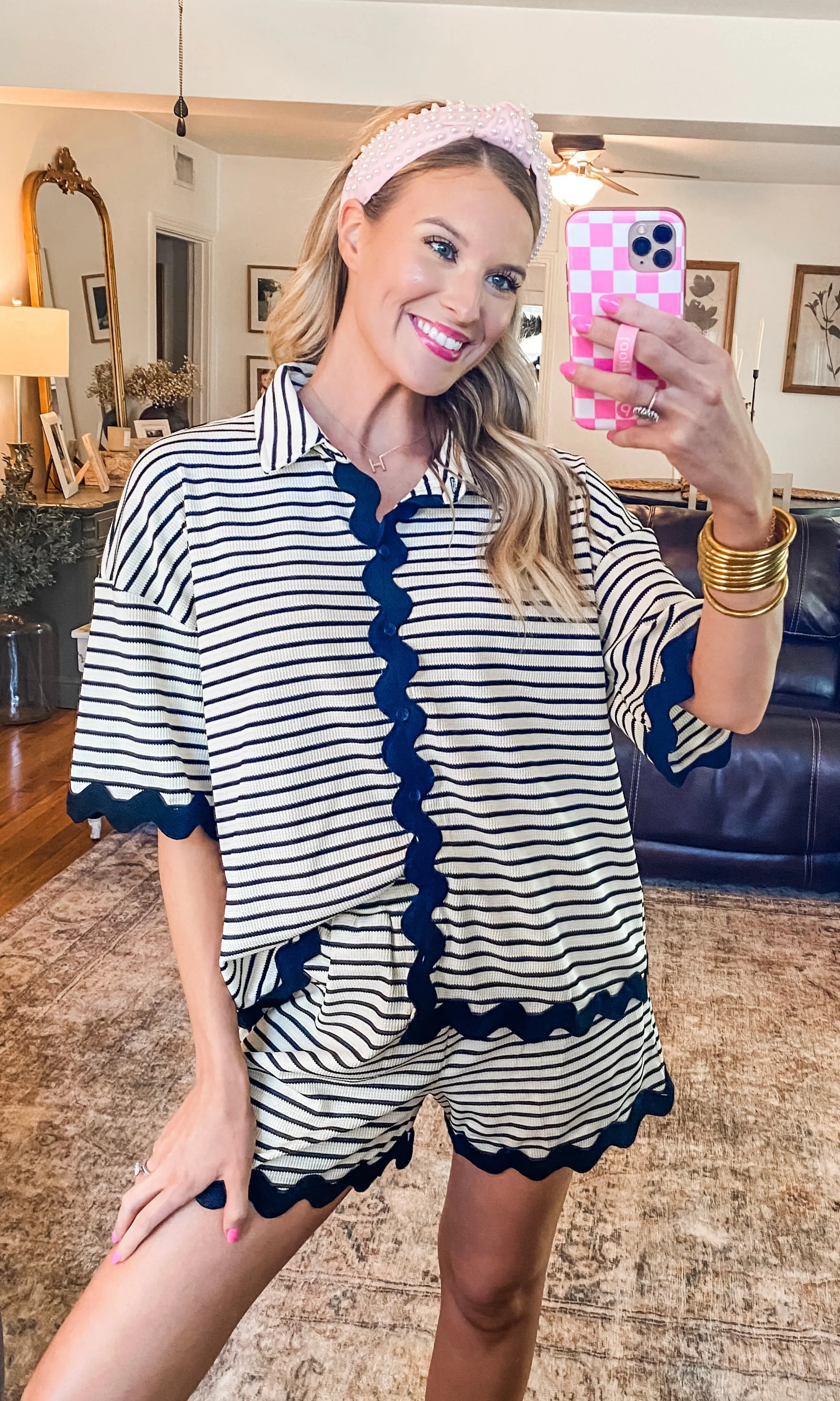 Cream & Black Striped Top