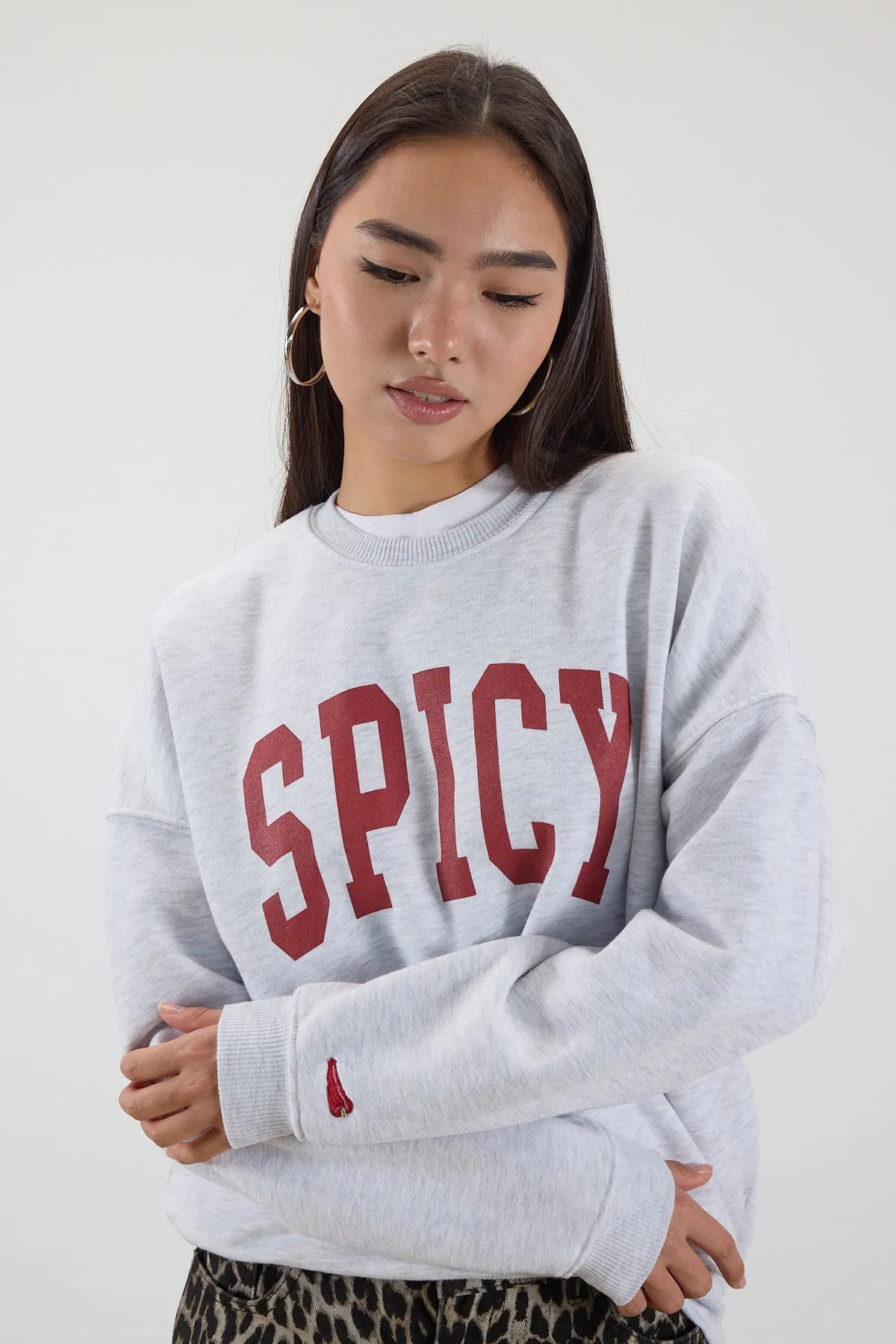 Crew Neck Spicy Printed Brushed Sweatshirt